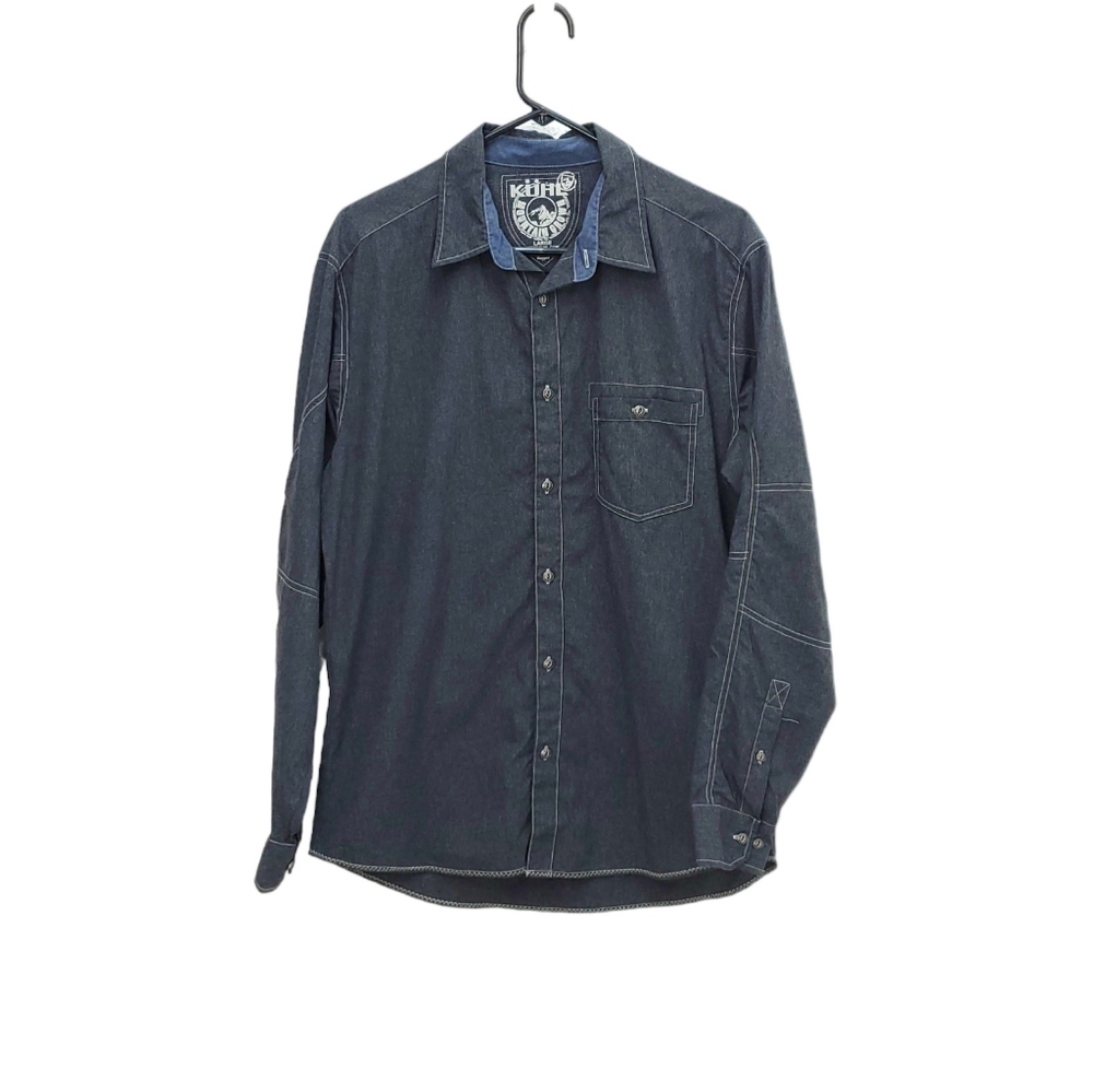 KUHL Mens Nylon Charcoal Button Down Long Sleeve Shirt